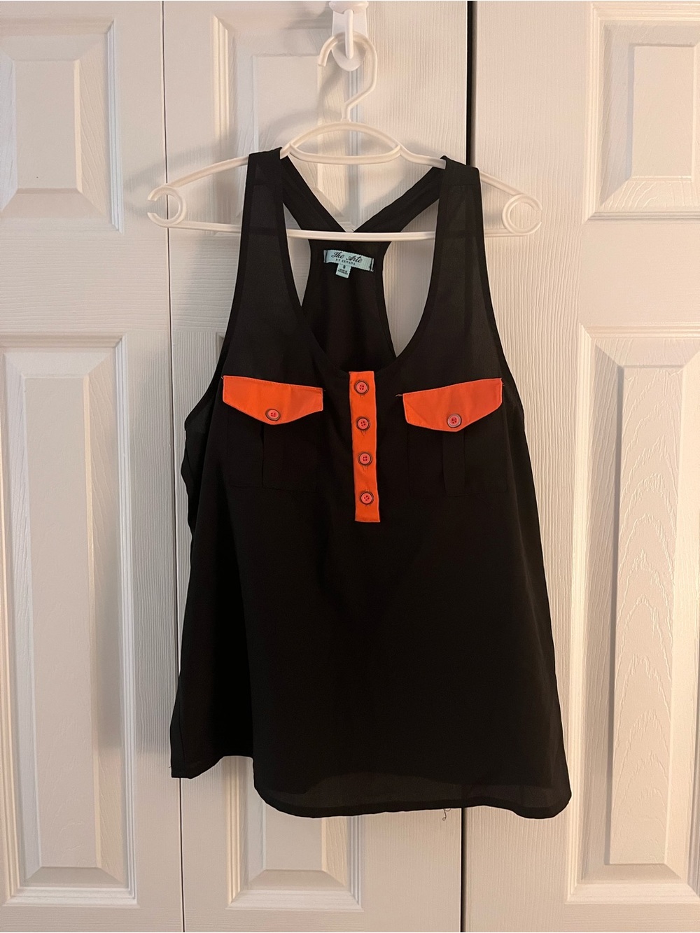 Zenana Black Tank with Orange Button Placket and Pocket Flaps